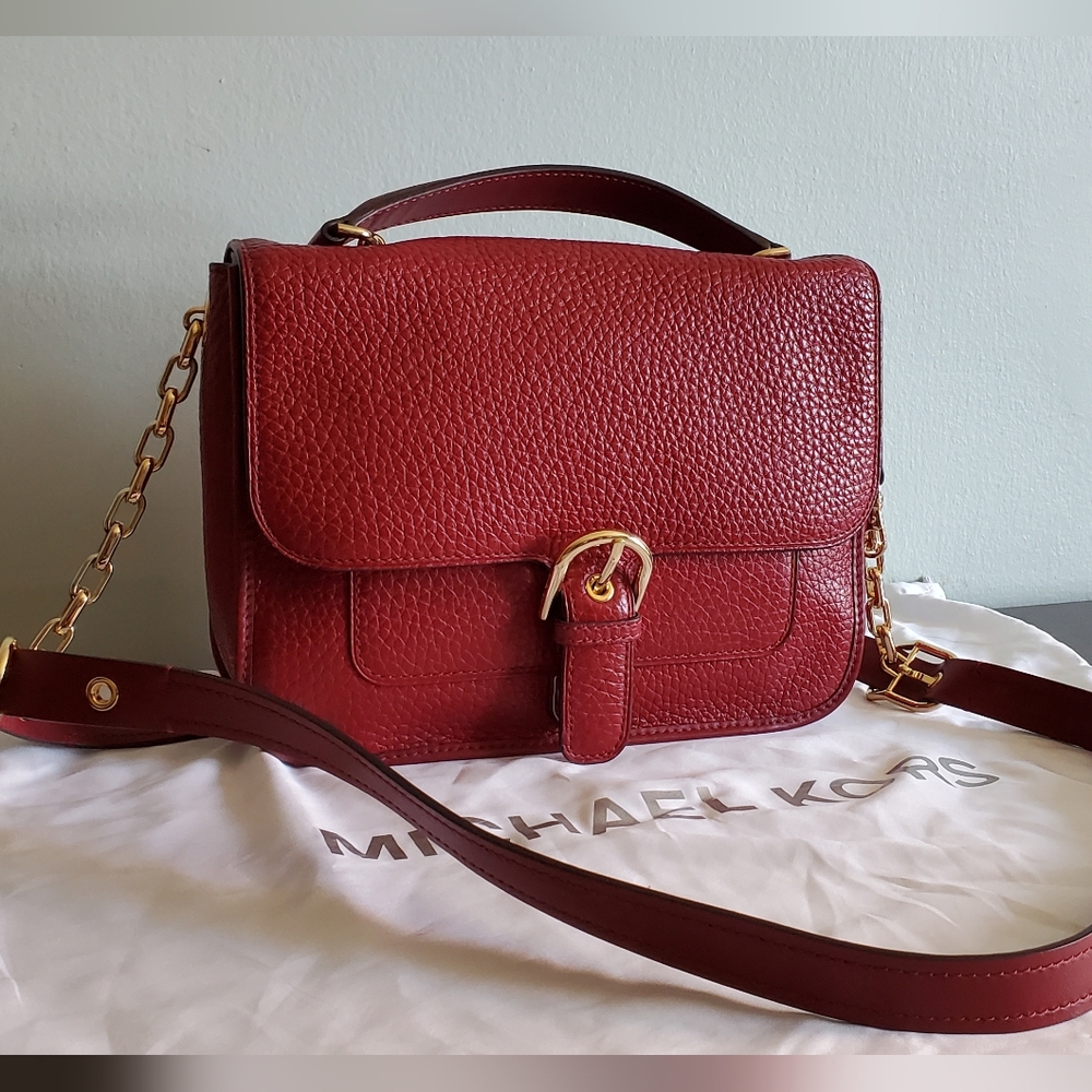 Michael Kors Cooper Large Leather Satchel Messenger Bag in Cherry Red - Picture 12 of 16